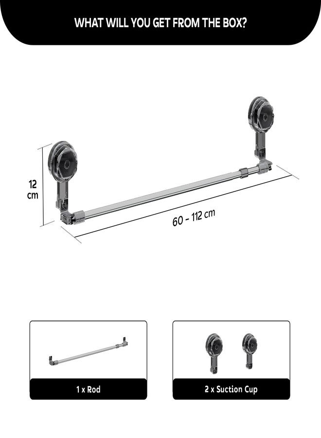 MIORAH Adjustable Towel Bar 60-112cm - Suction & Adhesive Wall Mounted Towel Rack for Bathroom | No Drill, Rustproof - Image 2